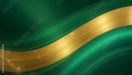 Abstract Green Gradient Background with Diagonal Golden Stripe – Digital Still Life Representing Flow, Elegance, and Chromatic Balance