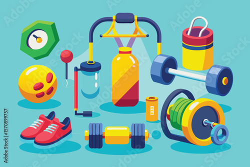 Nine Colorful 3D Fitness Equipment Models