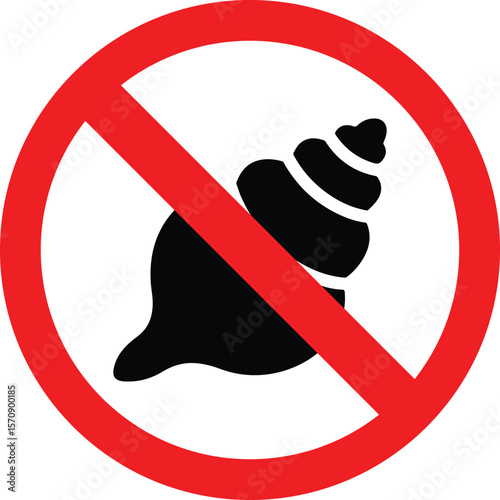 prohibited conch shell sign. danger warning. no conch allowed
