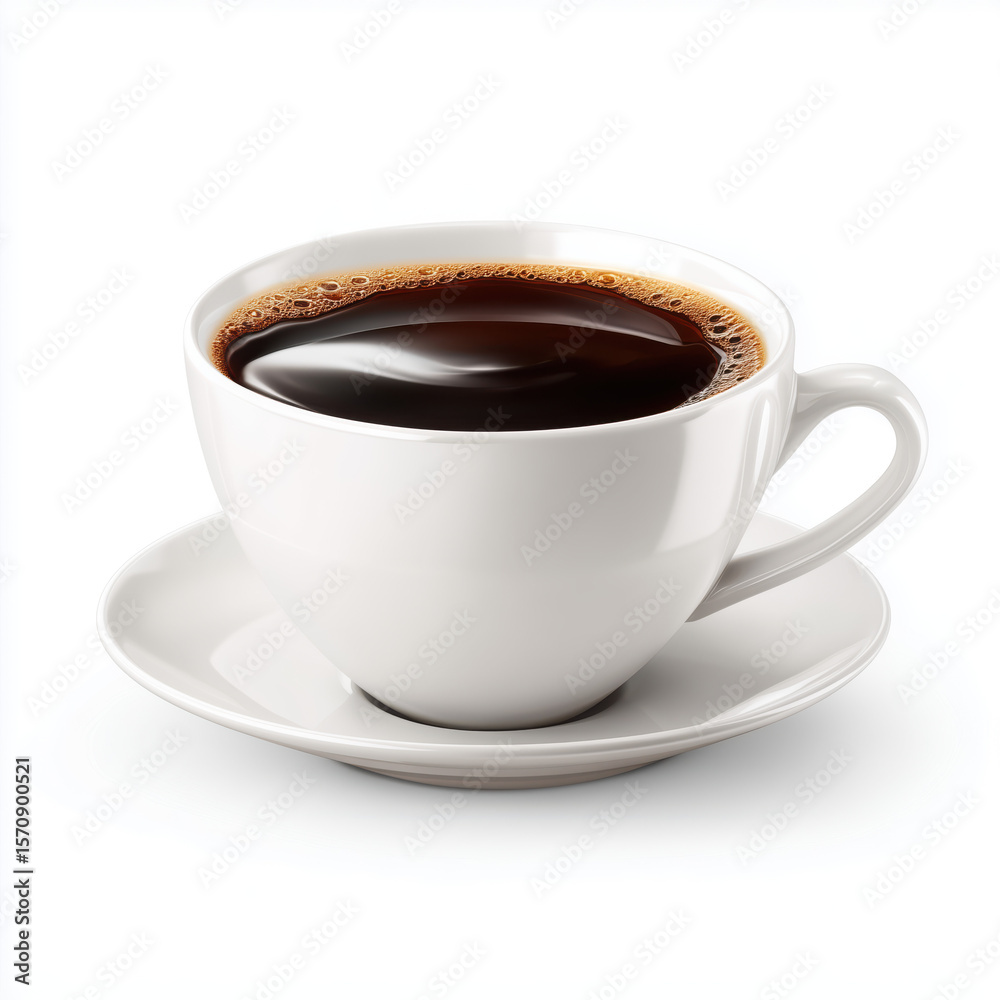 Naklejka premium Aromatic Black Coffee in a White Cup , white background cut out PNG