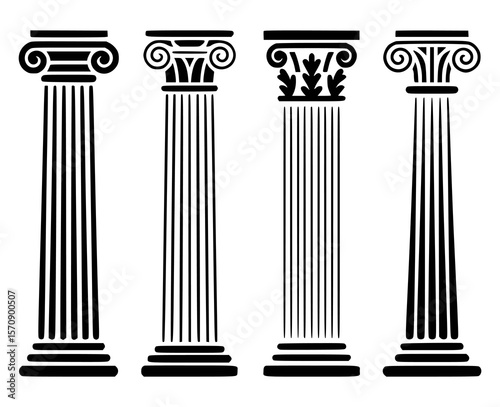 Vector illustration of four classical roman and greek architectural columns