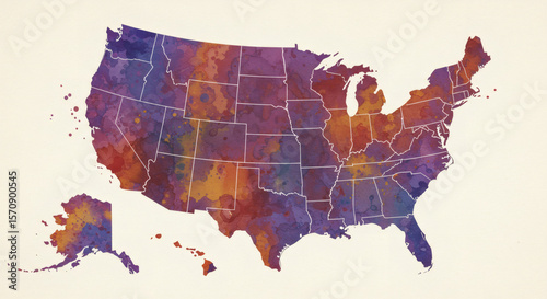 Watercolor USA Map – Abstract Style