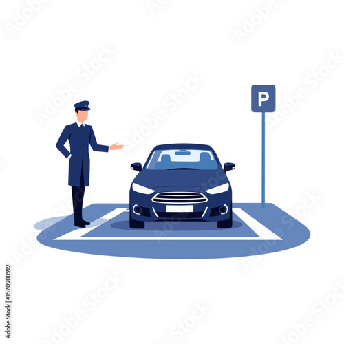 Car Park Scene with Valet Attendant