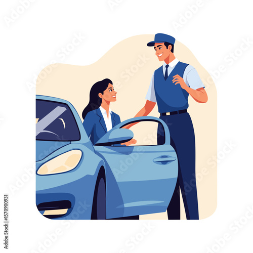 Valet Helping Woman at Car Door