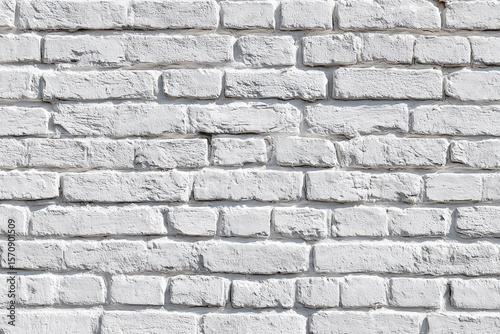 Whitewashed brick wall texture;  uniformly painted bricks in a staggered pattern, showing subtle mortar lines and slight variations in paint tone