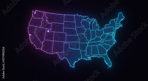 Glowing Grid USA Map – Neon Wireframe