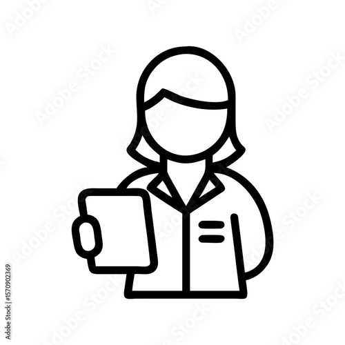 Flat Lab Assistant Icon Holding Tablet for Scientific Research