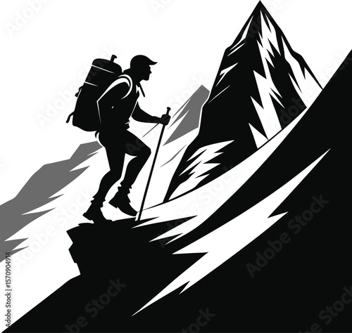 Silhouette of Hiker Climbing a Mountain
