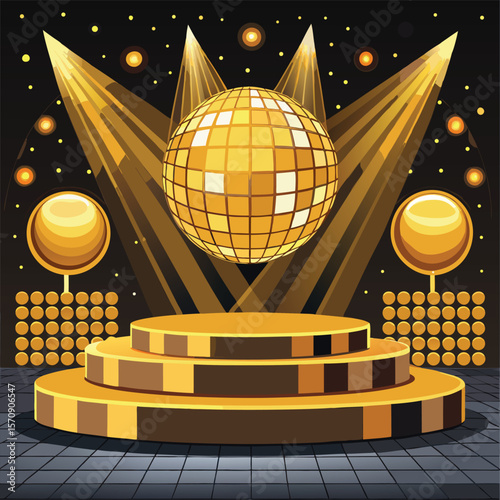 Golden stage disco ball spotlights circular