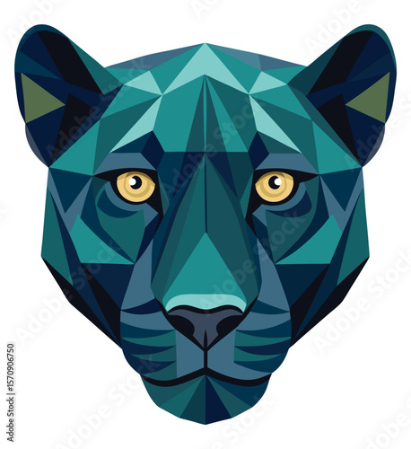 Geometric Teal Panther Face with Yellow Eyes.