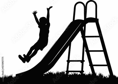  A Child’s Exuberant Leap from the Playground Slide, Celebrating the Freedom, Energy, and Innocence of Youthful Adventures