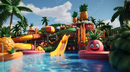 Summer Fruit Water Park Slides With Expressions