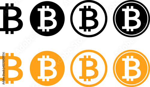 Bitcoin icon set. Crypto currency sign. Decentralized virtual currency. electronic exchange
