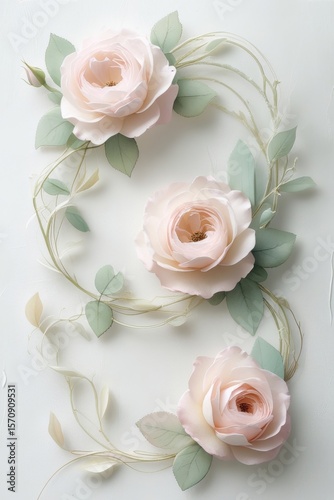 Delicate Rose Arrangement on White Background, Floral Decor