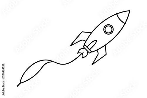 Black outline rocket ship with tail spaceship spacecraft
