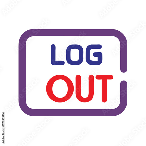 The words log out in a purple box isolated on white background