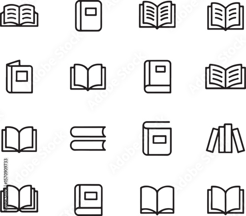 Black and White Books Collection Featuring a Variety of Book Styles Open Books and Closed Books Representing Knowledge and Reading