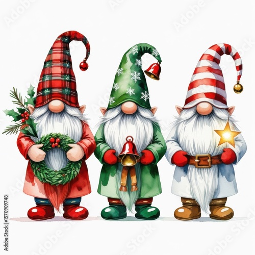 Christmas Gnomes Watercolor Illustration: Holiday Season Decorations
