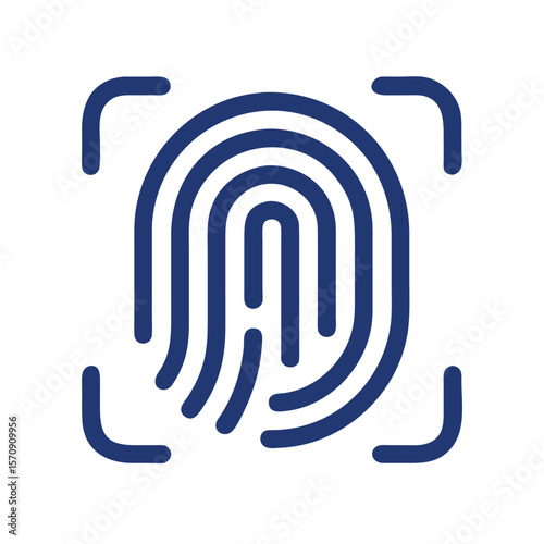 A blue fingerprint scan icon isolated on white background