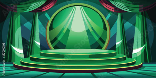 Green stage with circular podium and spotlight vector