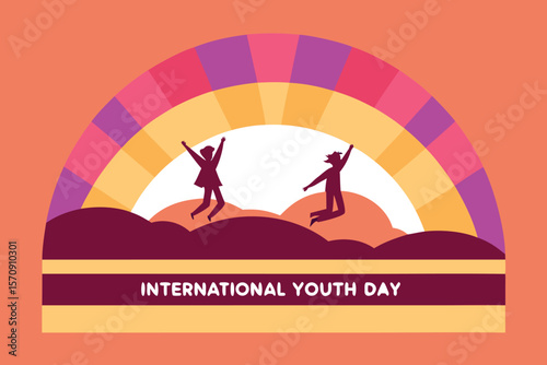Celebrating International Youth Day Joyful Silhouettes of Jumping People