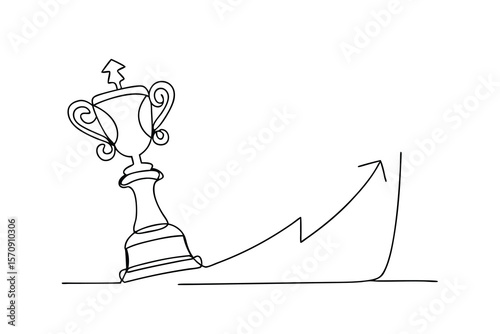 Trophy king chess piece with upward trend graph award