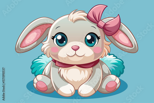 vector of Soft plush rabbit doll with big eyes and beautiful bow...