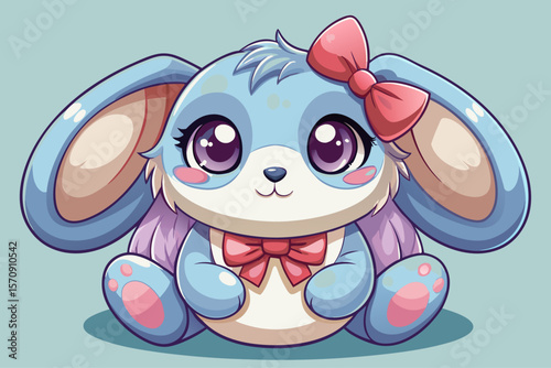 vector of Soft plush rabbit doll with big eyes and beautiful bow...