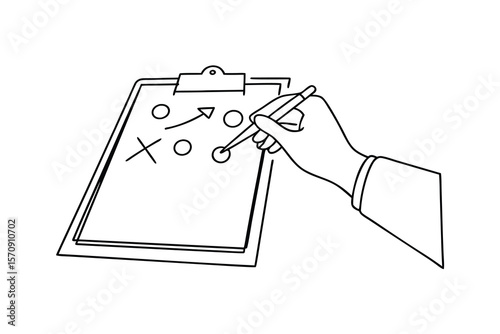Hand drawing strategy on clipboard tactics