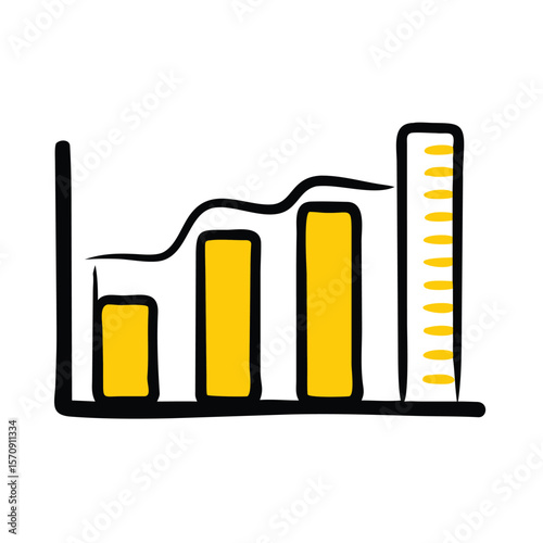 A bar graph with an upward trending line isolated on white