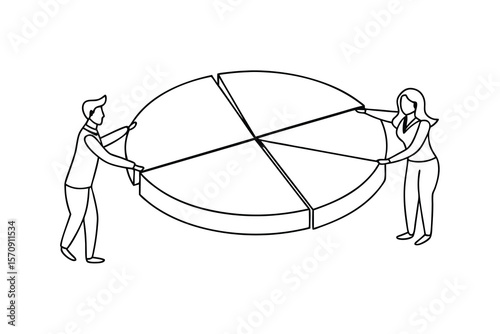 People assembling pie chart segments assembly teamwork