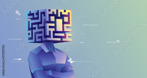 concept of brainstorming or creative thinking, graphic of a human head combined with maze or labyrinth