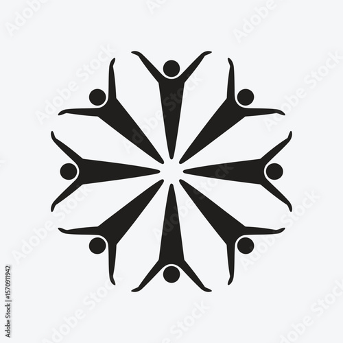 This captivating illustration features a symmetrical design of stylized figures arranged in a circular pattern, symbolizing unity and collaboration.