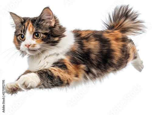 Funny Cat jumping and playing, isolated on white background.