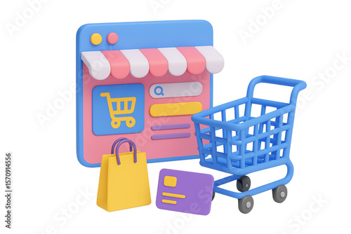 Isolated Ecommerce Online Shop 3D Render Icon Illustration