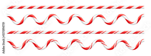 Set of realistic straight and wave line cane border with vector illustration