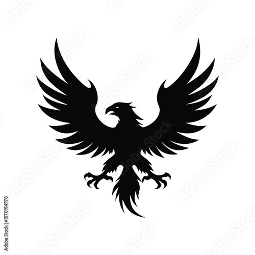 Striking eagle silhouette with spread wings, ideal for logos, wildlife art, or tribal designs. Bold, powerful, and versatile vector illustration in black