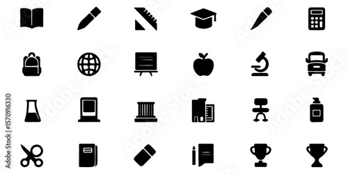 Untitled-erdr.ai Education Icons, School Supplies, Learning Tools, and Graduation Symbols Collection