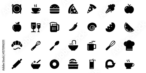 Untitledew.ai Diverse Food Icons, Restaurant Menu Design, Culinary Graphics, Food Service, Delicious Cuisine, Cooking Utensils, and Recipe Illustrations
