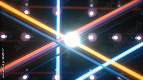 A vibrant, abstract pattern of glowing neon light lines creates a bright, energetic design with a futuristic feel