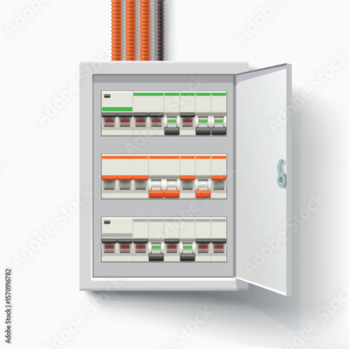 electric panel full of switches front view