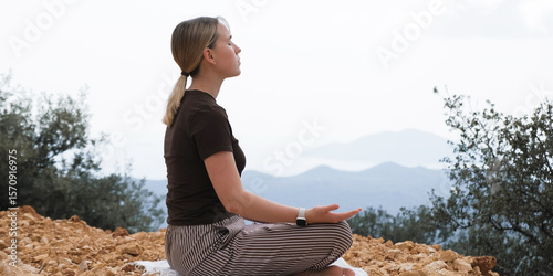 Mindful Woman Embracing Nature, Mountain Retreat, Digital Detox, Spiritual Awakening, Gen Z Wellness, Mental Balance, Eco Travel, Outdoor Meditation
