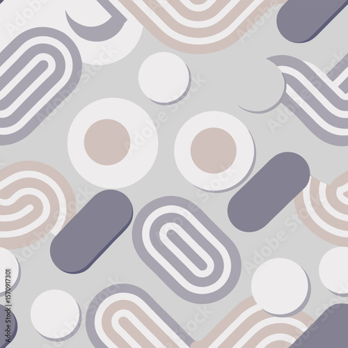 Aesthetic seamless abstract geometric pattern with rounded shapes in neutral colors for versatile design projects