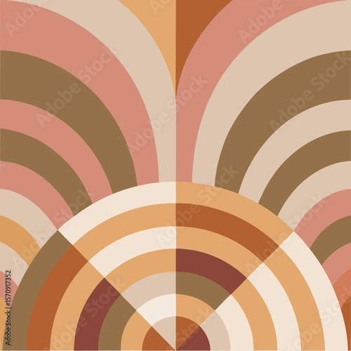 An elegant abstract geometric pattern design composed of colorful rounded shapes arranged to create a pleasing visual on a transparent background.