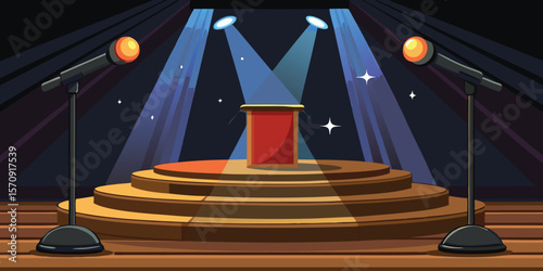 Stage podium microphones spotlights performance