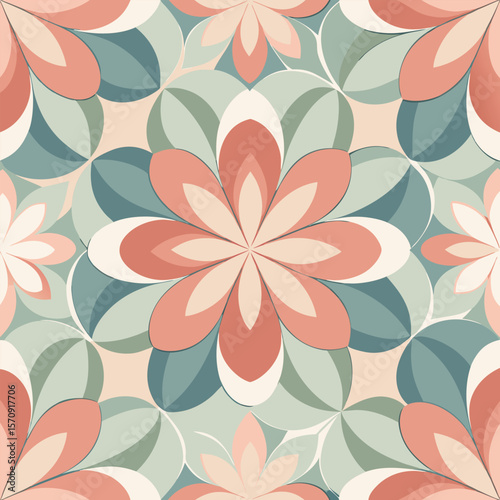 Delicate floral pattern design featuring abstract geometric pattern with rounded shapes in soft pastel tones perfect for various creative projects
