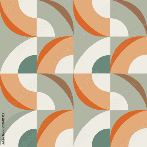 Harmonious composition of abstract geometric pattern with rounded shapes in earthy tones creating a stylish aesthetic