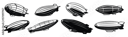 set air balloons zeppelin element poster card emblem sign banner image.