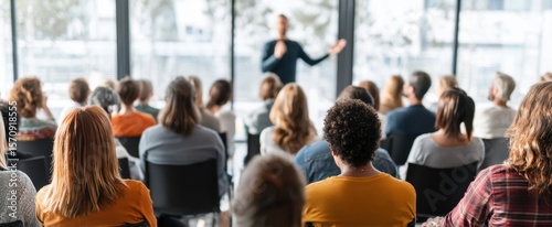The engaged audience listening intently to a presentation in a modern conference room.
