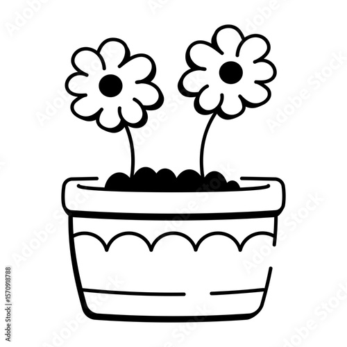 A hand drawn style icon denoting a flower pot
